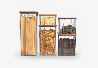 5pcs  Acrylic & Bamboo Lid Pantry Storage Container Set