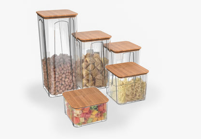 5pcs  Acrylic & Bamboo Lid Pantry Storage Container Set