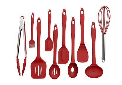 RED 10 PIECE HARD SILICON UTENSIL SET