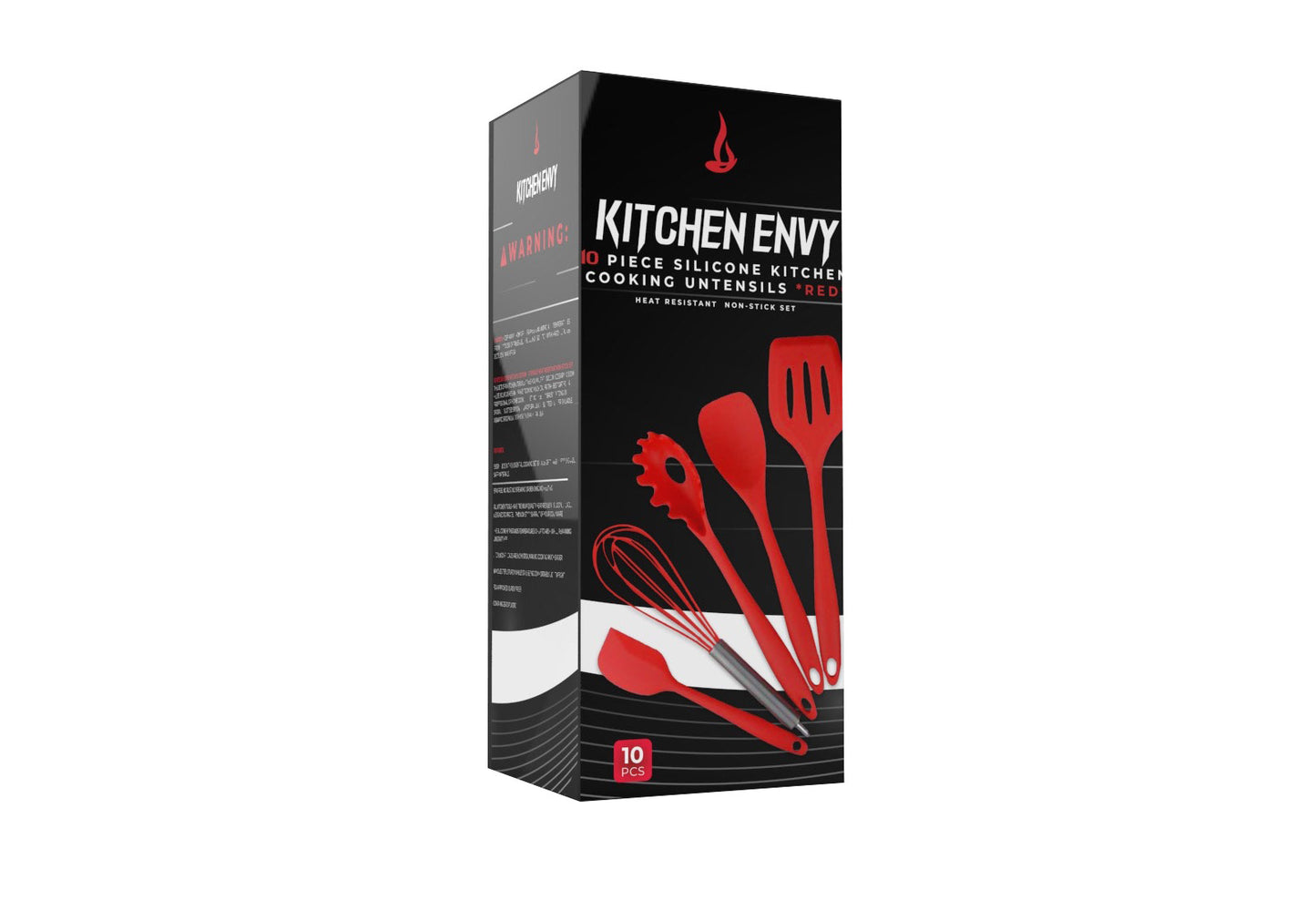 RED 10 PIECE HARD SILICON UTENSIL SET